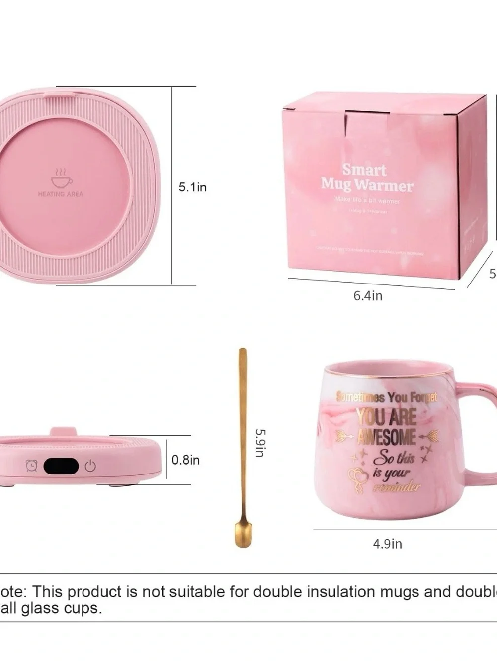 Coffee Mug Warmer & You are Awesome Set, AWESOME MUG with 4 Temp, Pink